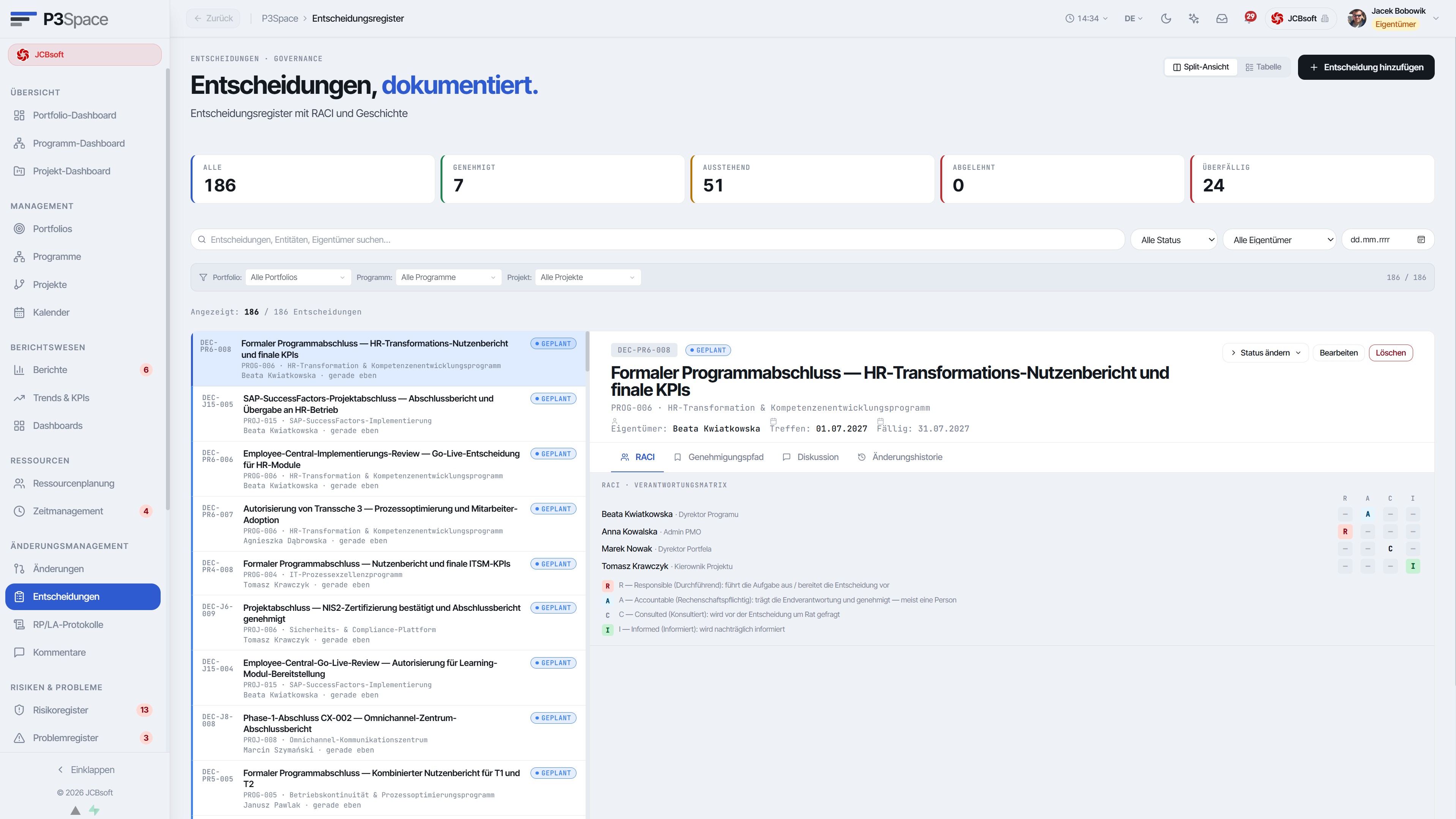 Änderungsmanagement – Genehmigungspfad und Export des Lenkungsausschuss-Protokolls