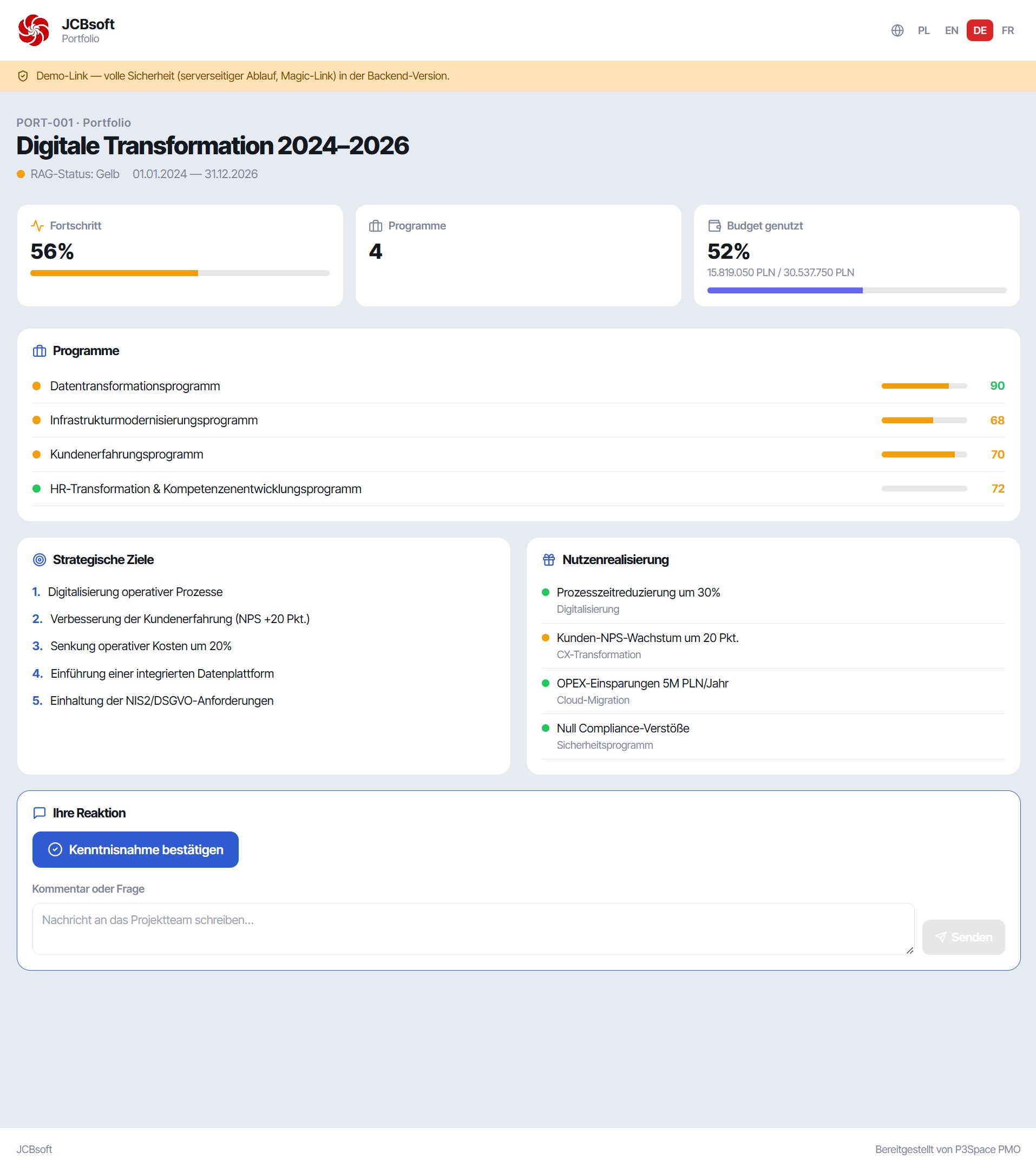 Stakeholder-Portal – schreibgeschütztes Briefing in der Sprache des Empfängers