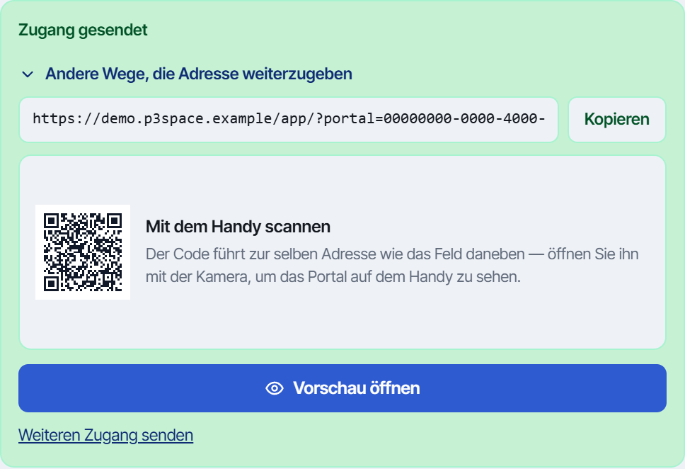 QR – Stakeholder-Portal – benannter Zugang ohne P3Space-Konto.
