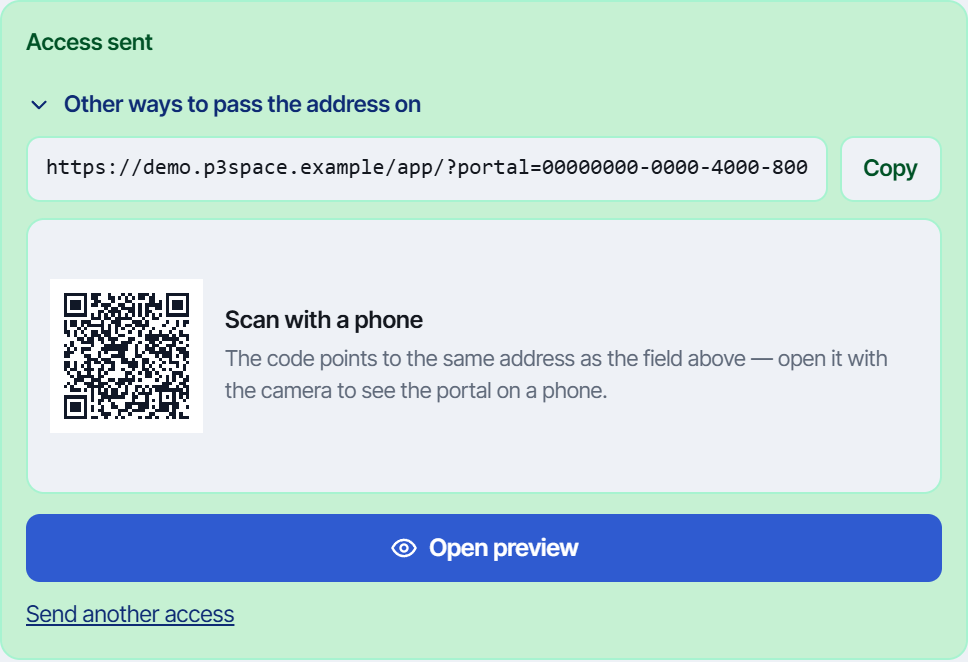 QR – Stakeholder portal – named access without a P3Space account.