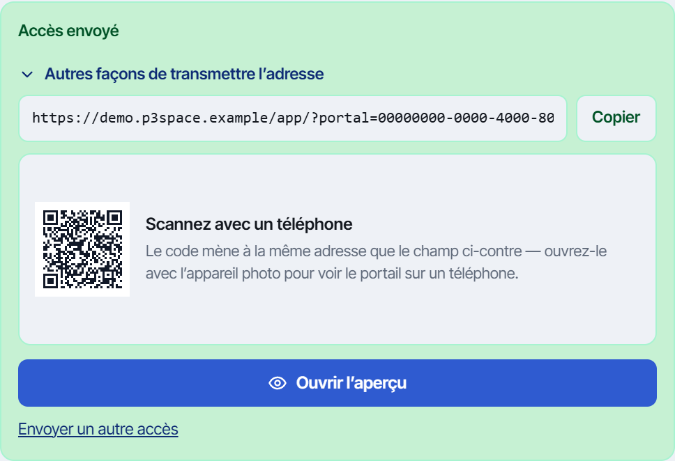 QR – Portail des parties prenantes – accès nominatif sans compte P3Space.