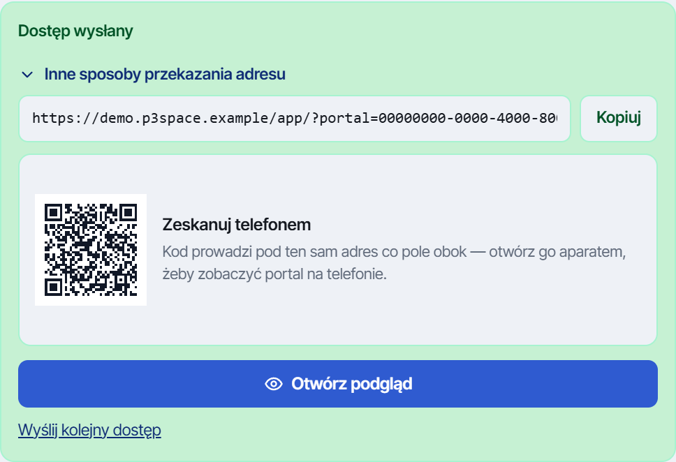 QR – Portal interesariusza – imienny dostęp bez konta P3Space.