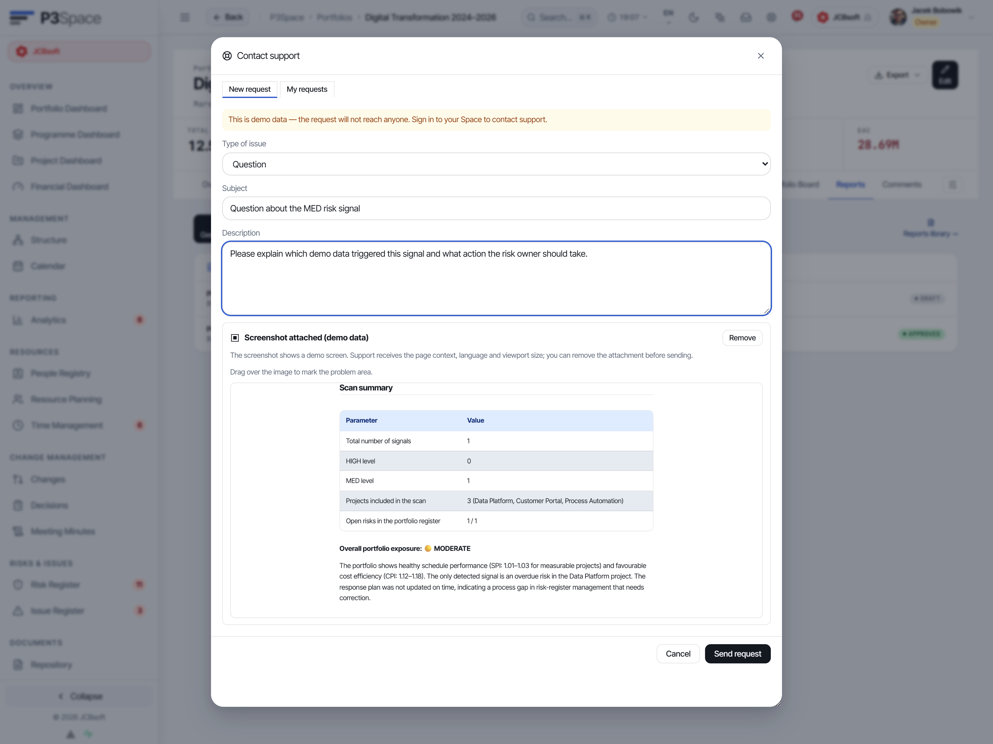 Service desk with the screen context already attached.