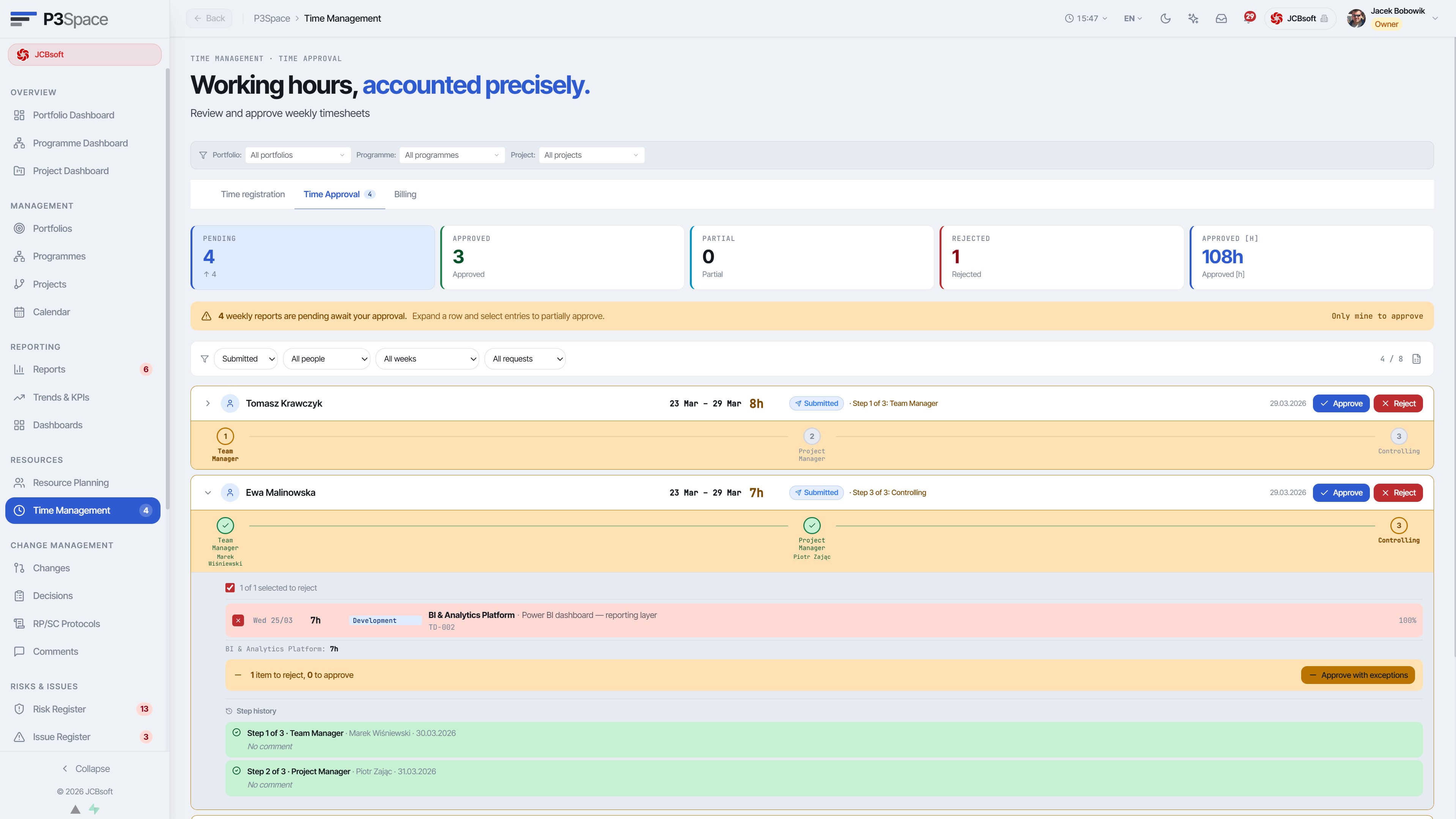 Time tracking and approval