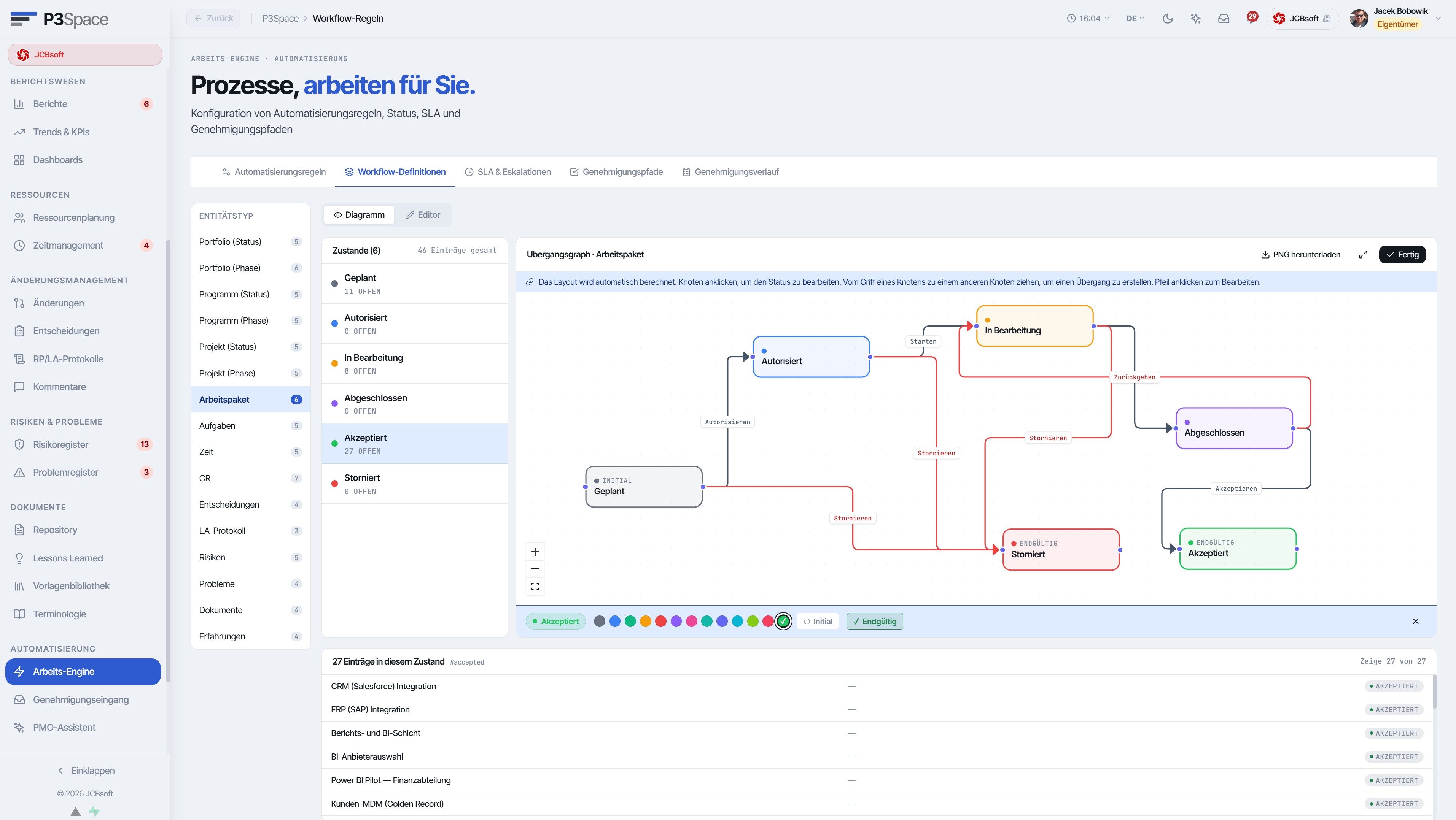 Arbeits-Engine – Status- und Workflow-Konfiguration