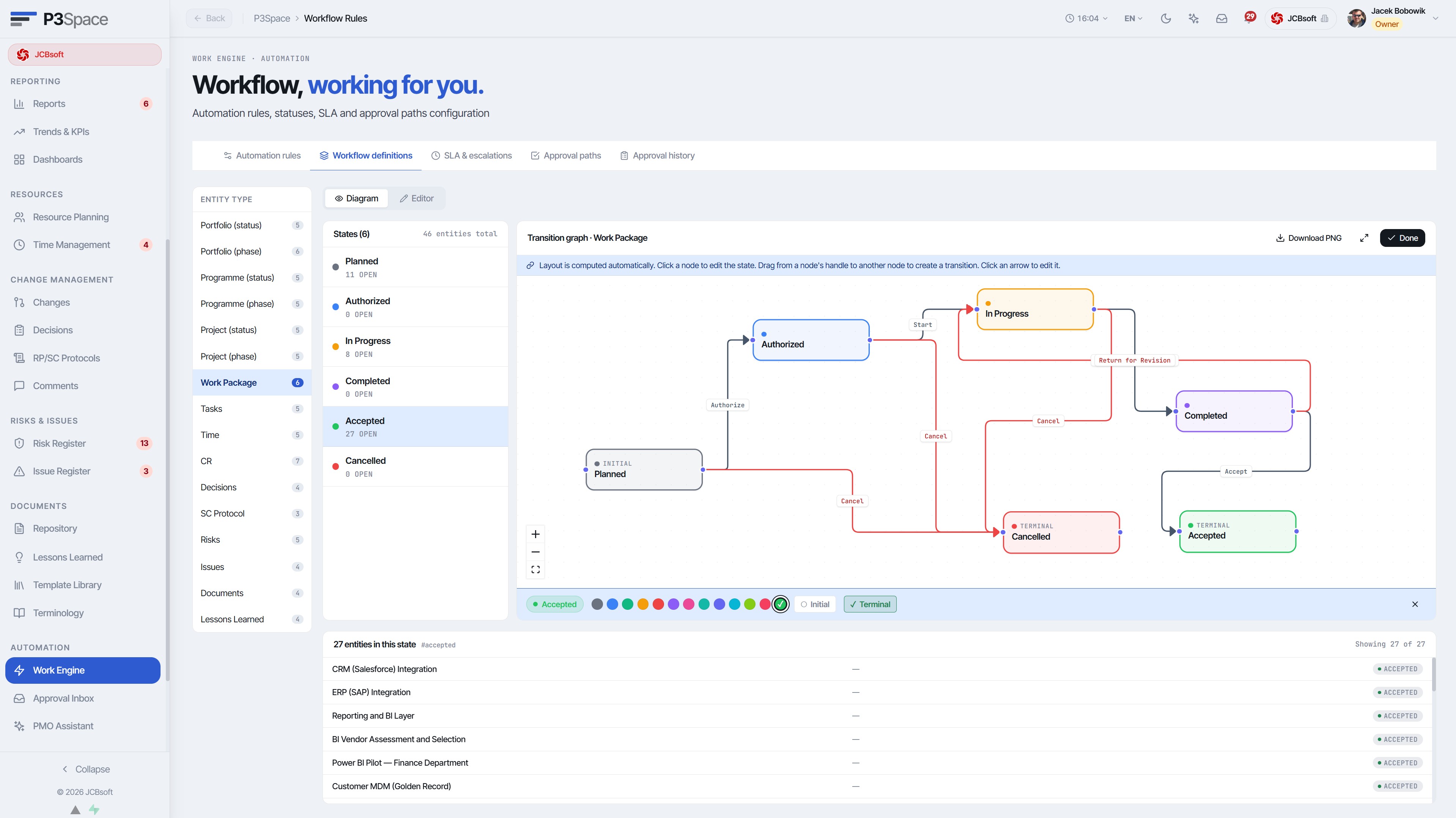 Work Engine – status and workflow configuration
